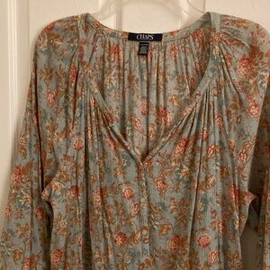 Chaps Floral Tunic Top Size 2x Gauzy Crinkle Cottagecore Countrygirl Ethereal